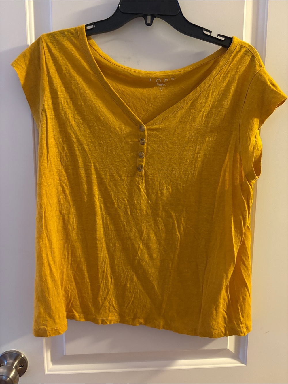 LOFT Mustard Yellow Short Sleeve Henley Tee